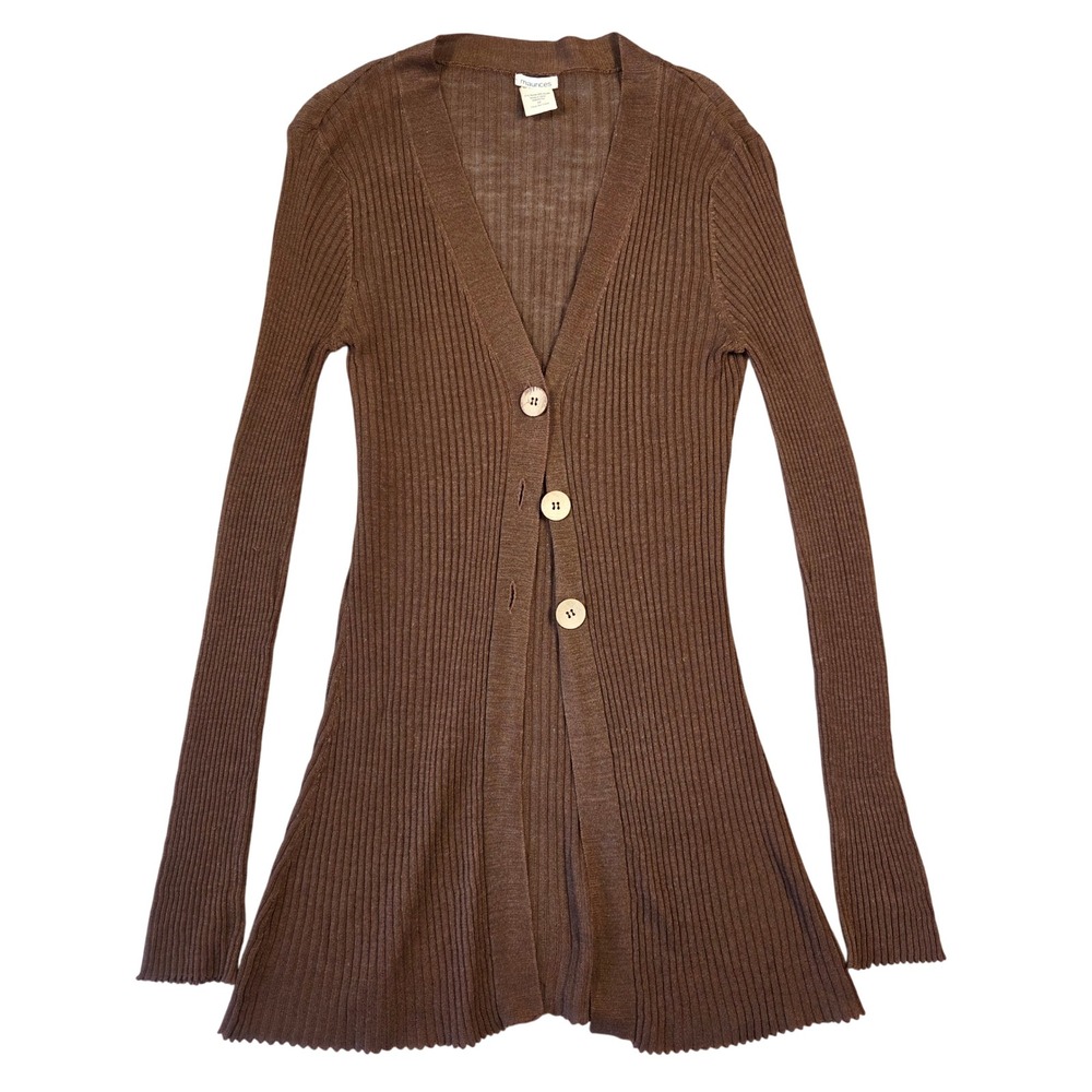 Vintage Maurices Brown Ribbed Knit Button Front Cardigan Women M Y2k‎ Boho 2000s
